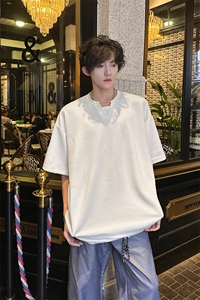 8XL-M 特大码短袖男假两件五分袖高品质空气层宽松上衣DX321P35图片