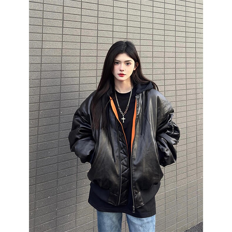 【有货】机车重磅工装PU皮加厚连帽夹克棉服外套MY6022特P120,男装夹克,星座908-1
