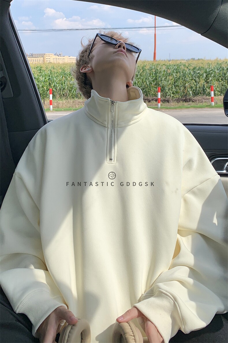 秋外景情侣polo领卫衣男潮宽松大码半拉链上衣PL00167/P45加绒P50,男装卫衣,电商B316