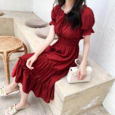 现货 红色连衣裙,女装连衣裙,煊 芮 熙