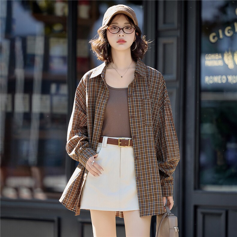 3121时尚格纹衬衣+背心两件套装，女装套装/套裙，香莘料