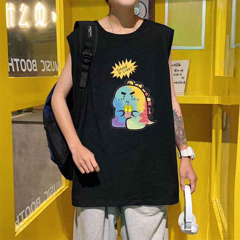 ！港风2023夏季无袖背心男加肥加大码宽松短袖T恤男BX279-P20,男装背心/马甲,电商B371