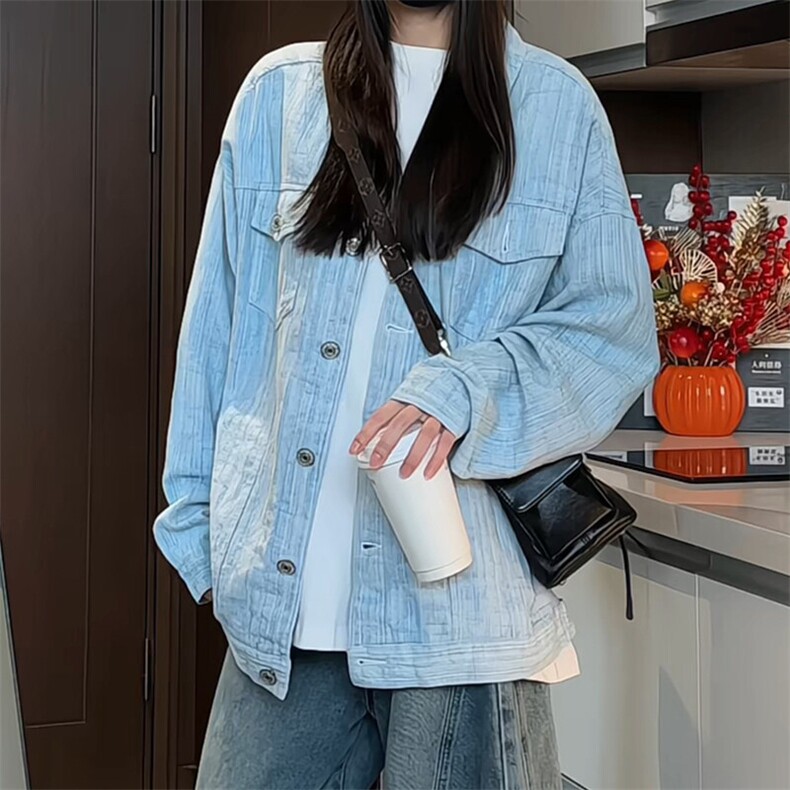 JK6017/P75春装港风洗水宽松牛仔外套夹克男女大码上衣，女装大码女装，电商A141