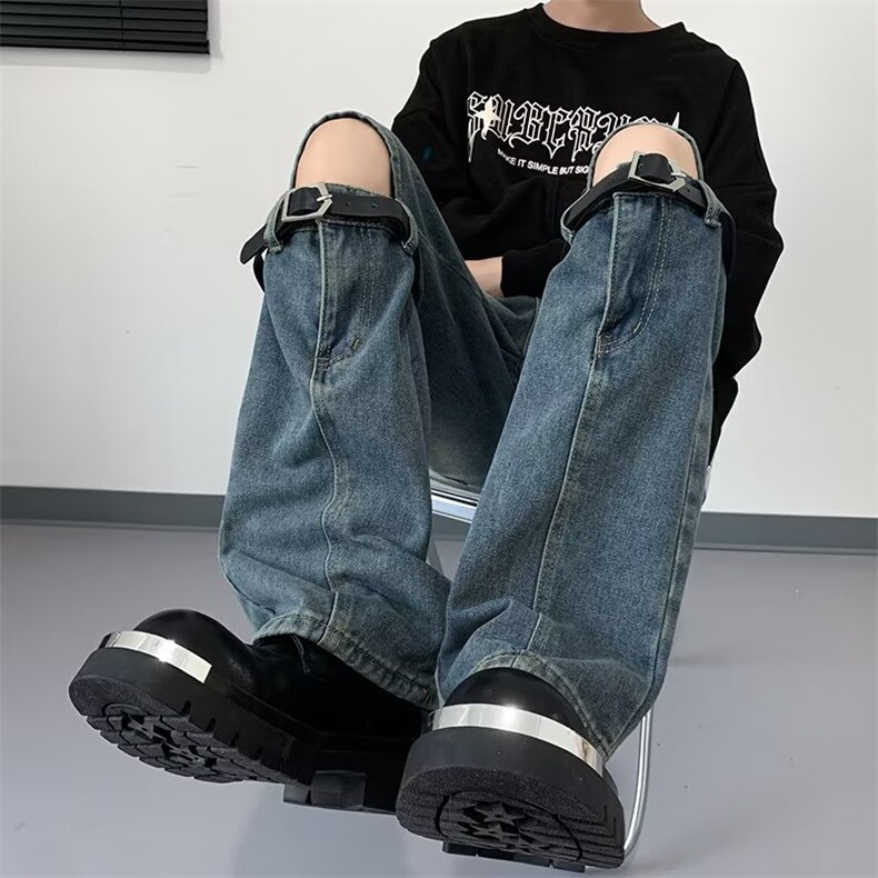 美式高街小众做旧牛仔裤男拼接设计感潮牌破洞阔腿裤K6037-P55,男装牛仔裤,星座1109-3