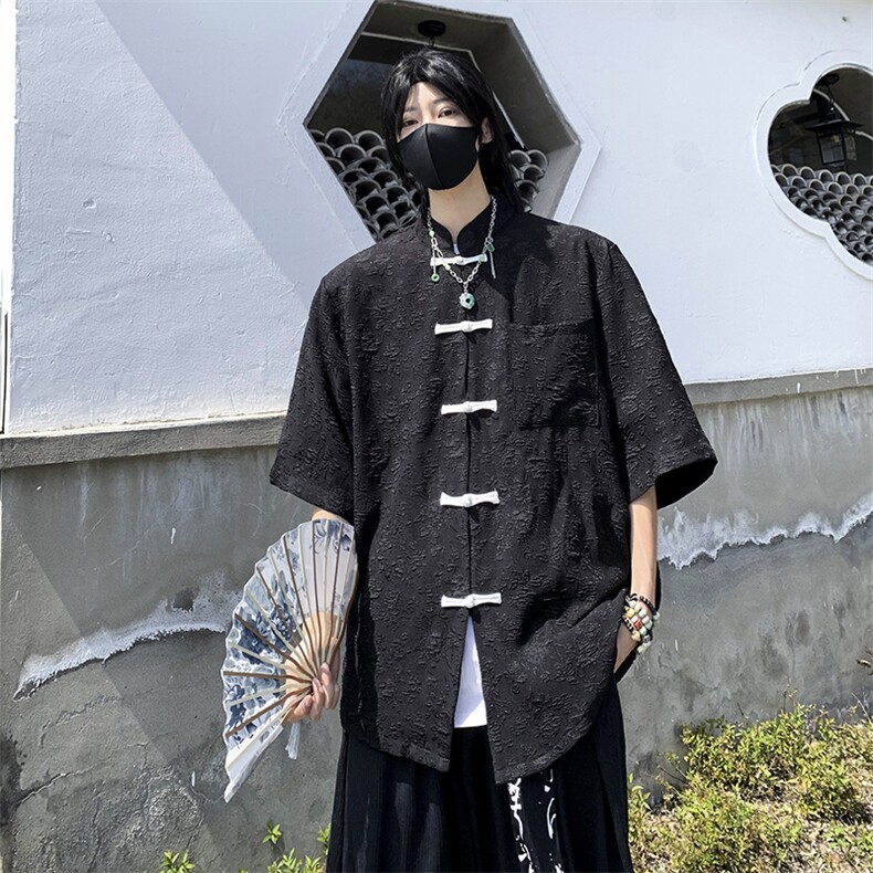 新中式风盘扣衬衫男夏季衬衣宽松中山装短袖休闲外套12799-p42,男装衬衫,星座1008
