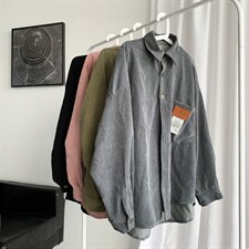 潮流港风休闲秋冬灯芯绒长袖衬衫男宽松复古衬衣中性H215/P50，男装衬衫，钱塘713