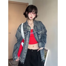 G8866-P732025春季新款复古港风韩版长袖牛仔衣宽松百搭短外套，男装工装外套，电商B323A