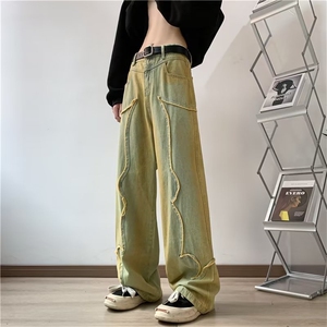 黄泥色牛仔裤男秋季美式高街直筒裤潮牌水洗做旧阔腿裤NT682-P53图片