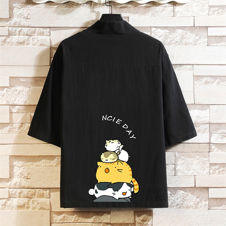 HF59090-P40风汉服男开衫外套七分袖道袍 砖墙挂拍图片
