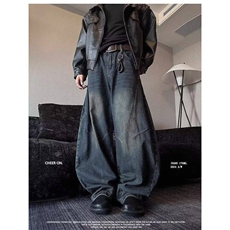 美式复古弯刀裤做旧男女小众阔腿宽松痞帅牛仔裤子LN10499-p58，男装牛仔裤，星座1008