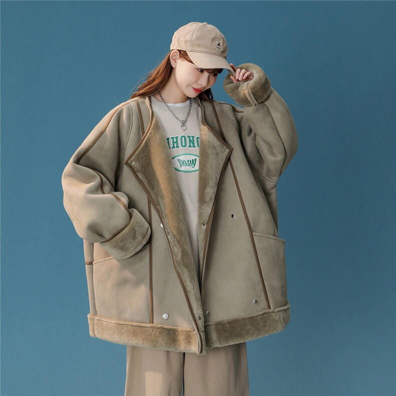 1中性皮毛一体高级感圆领机车大码M-5XL棉衣外套女8708P158控228，女装棉衣/棉服，星座226-2