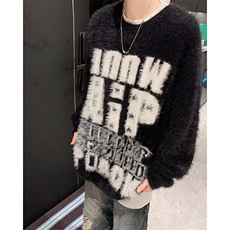 美式复古水貂毛字母软糯糯慵懒风毛衣休闲针织衫外套MX051，男装针织衫/毛衣，星座1116A-1（原606A）