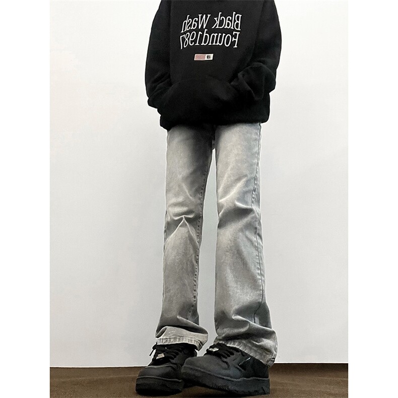 B221美式高街水泥灰弹力直筒牛仔裤LK24146-P60控79加绒P70控99,男装牛仔裤,电商B221