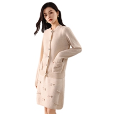 女士秋季新款时尚修身显瘦蝴蝶结针织套装裙，女装套装/套裙，奢优羊绒