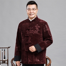 长期货中老年唐装棉服男风灯芯绒爸爸装中式盘扣外套爷爷棉袄，男装棉衣，钱塘723