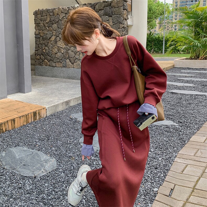 安可拉红休闲运动卫衣套装半身裙女秋新款又a又飒独特绝美两件套,女装套装/套裙,2C203