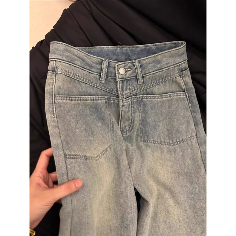 复古水洗牛仔裤女冬季新款美式高腰显瘦直筒裤遮肉不贴腿加绒长裤,男装牛仔裤,星座506A