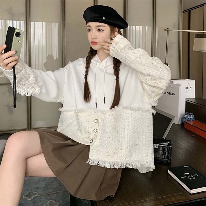 春现小众不对称设计小香风拼接卫衣B190-F8732-P135-K188,女装短外套,2B190
