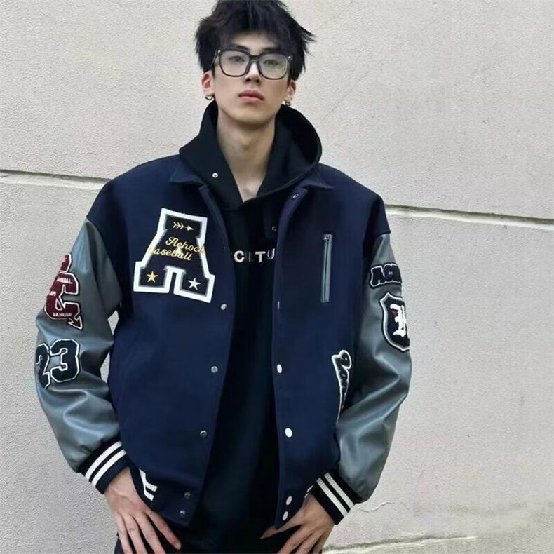 【档口现货】DJK608-P65新款藏蓝色春秋美式复古情侣夹克刺绣外套图片