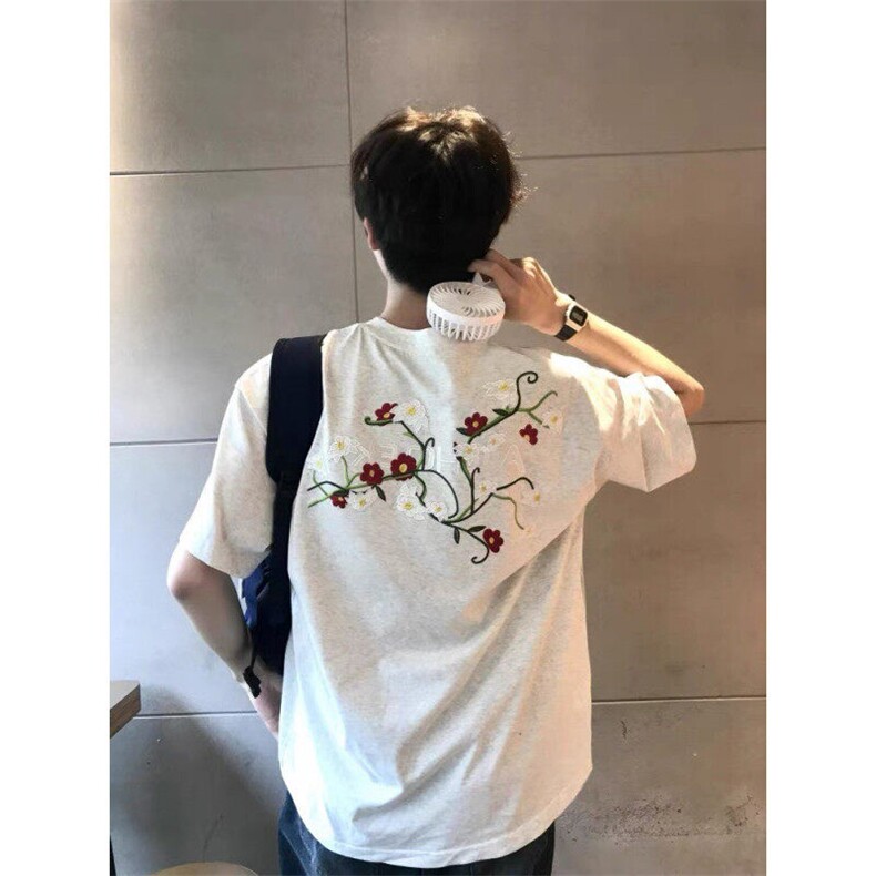 美式复古花卉刺绣短袖t恤男夏季潮牌cleanfit情侣穿搭半截袖上衣图片