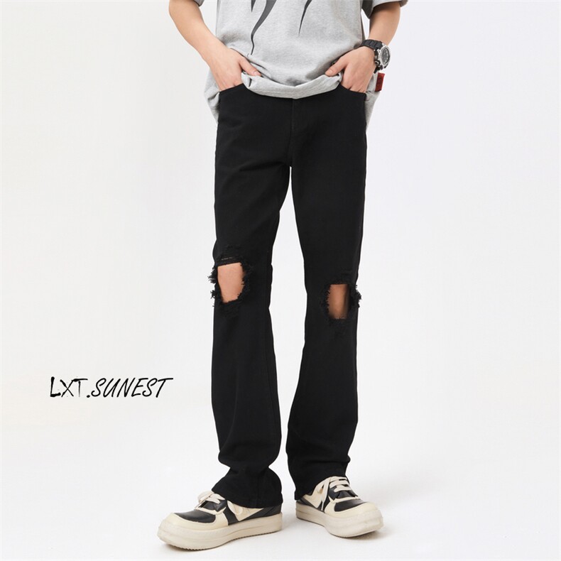 2024夏季新款vibe风破洞微喇牛仔裤D321-NK988-P55，男装牛仔裤，电商D321