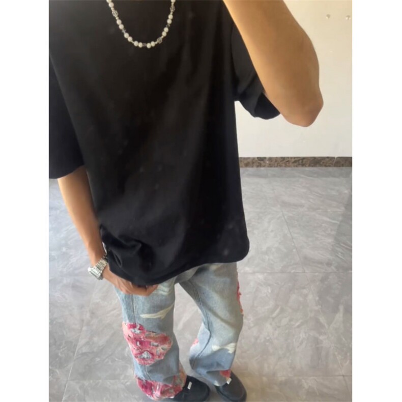 【网图】蕾丝拼接微喇牛仔裤直筒美式高街hiphop裤子NZK14LL-P65,男装牛仔裤,星座1007（原301D）