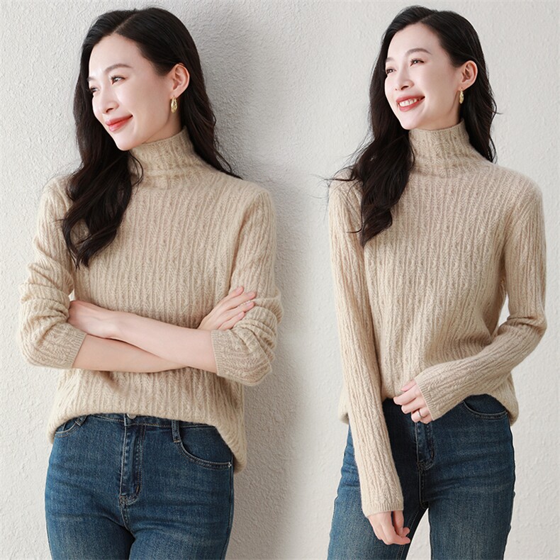 秋冬新款高领时尚休闲羊绒衫女100%纯山羊绒毛衣,女装羊绒衫,阿舍尔精品