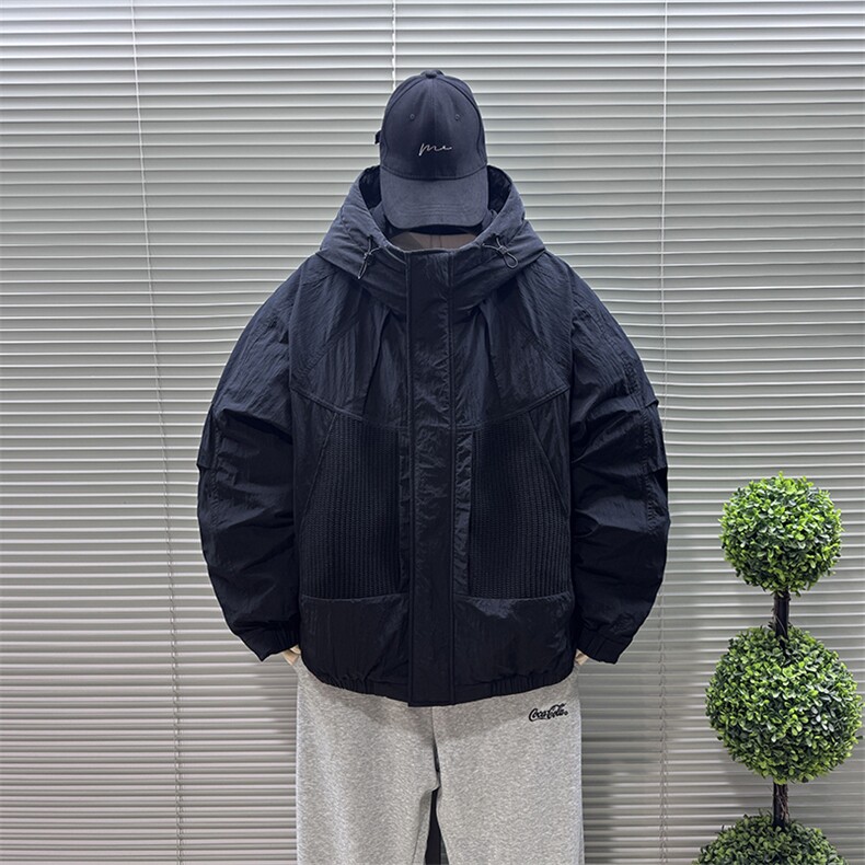 2025新标90白鸭绒短款连帽加厚男针织拼接羽绒服外套8626-340,男装羽绒服,钱塘708(原3018)