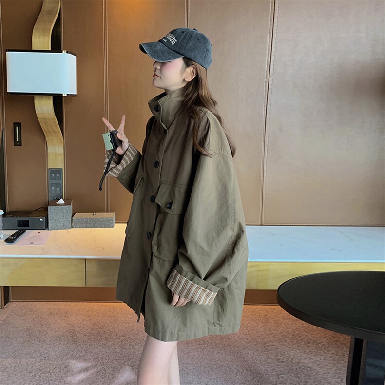 现货2B183-8201-P145K198宽松廓形休闲风衣外套,女装短外套,2B183