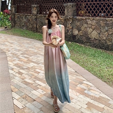 高级感渐变吊带连衣裙套装女2025夏新款度假风镂空开衫长裙两件套，女装套装/套裙，2C057