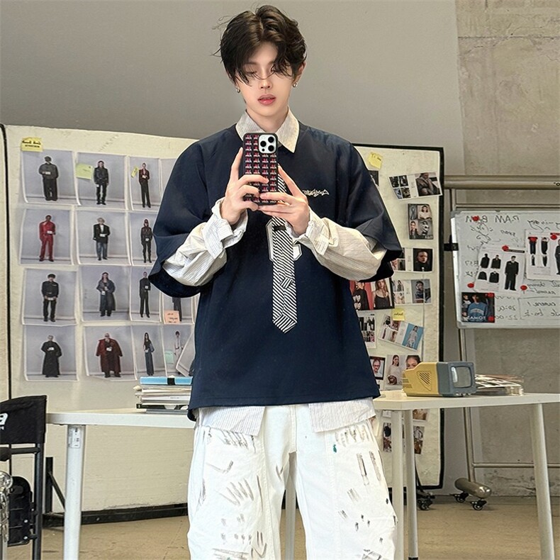 美式潮牌手绘白牛仔库男女直筒春夏时尚复古宽松弯刀裤,男装休闲裤,星座506A