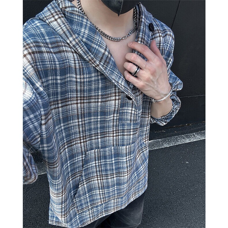 美式高街潮流格子衬衫潮牌宽松休闲上衣A086-CS2209-P38,男装衬衫,电商基地A086