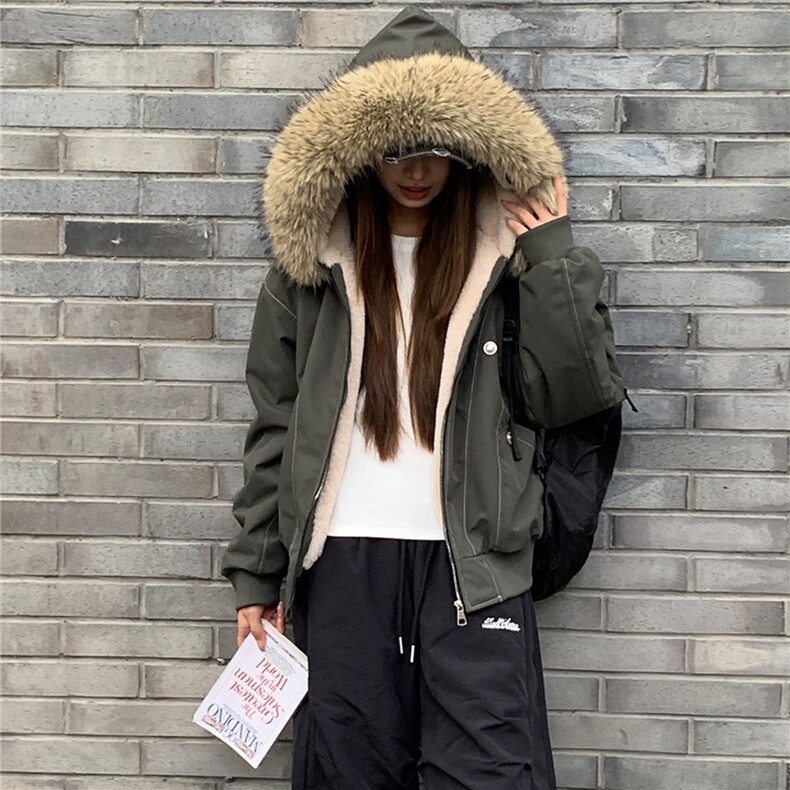 2025年秋季时尚百搭通勤简约男女同款毛领外套，女装短外套，织己羊绒