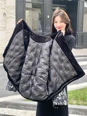 文艺范复古围巾款丝绒拼接羽绒服女冬季2025新款90白鸭绒保暖外套，女装羽绒服，慧尚依恋