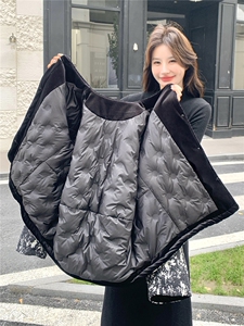 文艺范复古围巾款丝绒拼接羽绒服女冬季2025新款90白鸭绒保暖外套图片