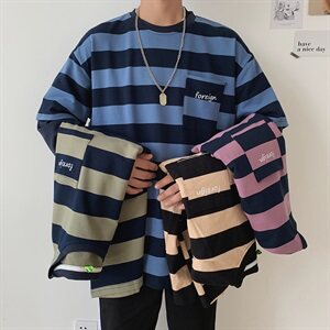 19年秋冬新款假两件条纹休闲潮流时尚款卫衣DS-B293-N101图片