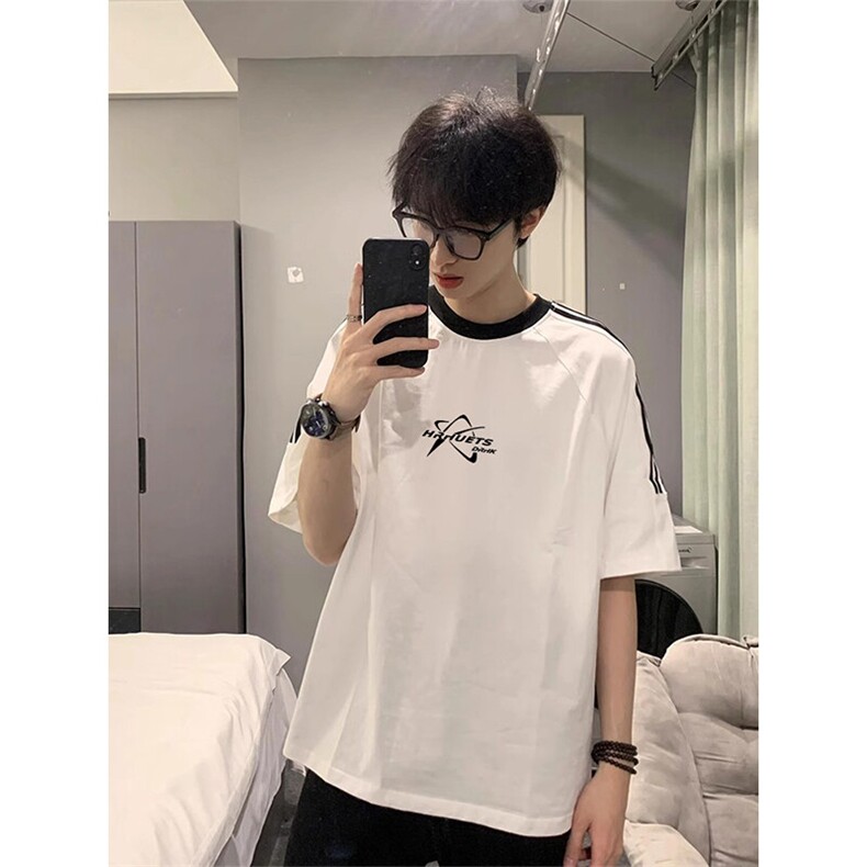 夏季美式高街重磅纯棉三条杠织带撞色男女短袖T恤ZD652-特P30,男装T恤,电商A486-1