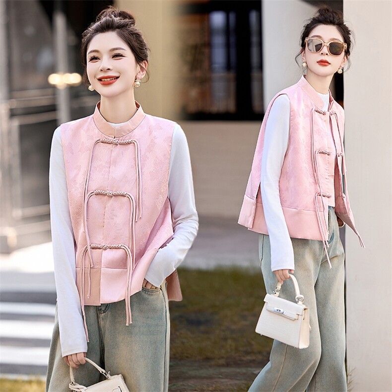 新中式复古提花刺绣坎肩马夹女2024春秋新款宽松时尚盘扣上衣外套，女装马甲，曼琳思菲