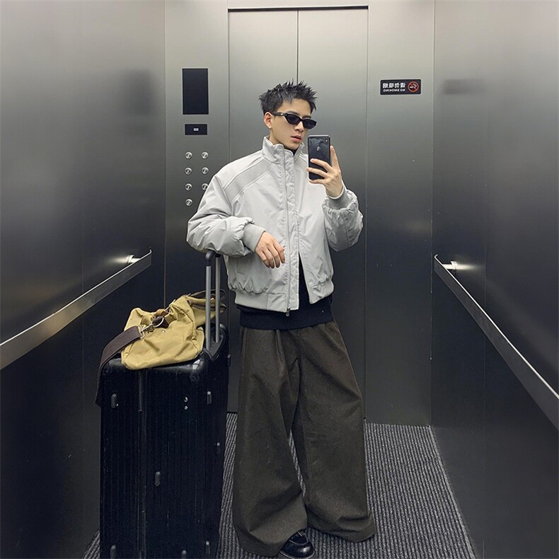 高品质春装新款老钱风美式高街解构立领棒球服飞行夹克潮休闲外套,男装夹克,电商A486