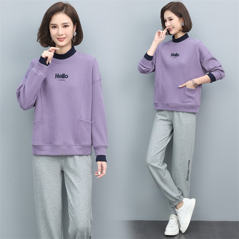 长期现货，运动套装女新款秋装休闲时尚刺绣卫衣洋气减龄两件套,女装卫衣/绒衫,涵誉