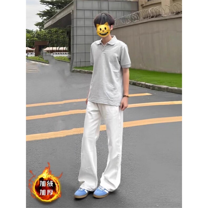 白色直筒牛仔裤男女秋冬加绒宽松垂感高级感拖地裤K8005-P46网图,男装牛仔裤,电商B245