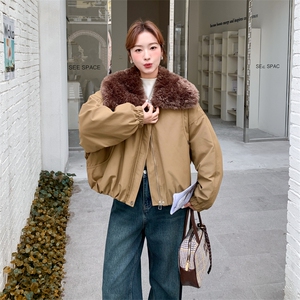 现货：冬季新款咖色羊羔毛大翻领派克羽绒服2C135-8935P215K318图片
