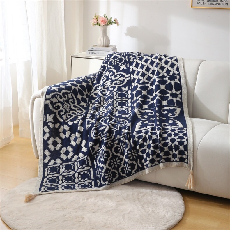 新款半边绒针织毯休闲沙发毯毛毯盖毯尚河图,女装毯子,一起卖家纺