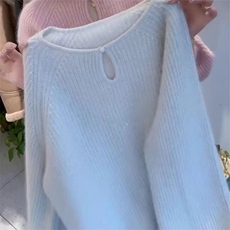 亮丝针织衫女新款秋季高级感超好看设计感小众宽松套头厚款毛衣女，女装针织衫/毛衣，萱芳婷羊绒