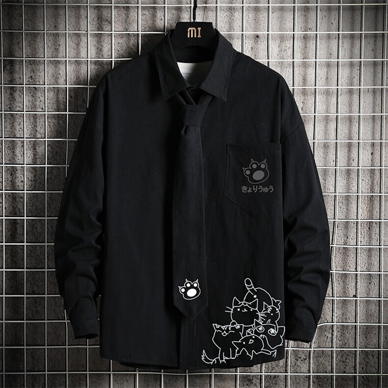 LC42107-P45加绒款P55痞帅领带长袖衬衫男士大码dk制服男jk网格,男装衬衫,电商A040A