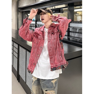 秋季新款港风美式痞帅小众拼接设计感翻领牛仔夹克男 JK1403-P78图片