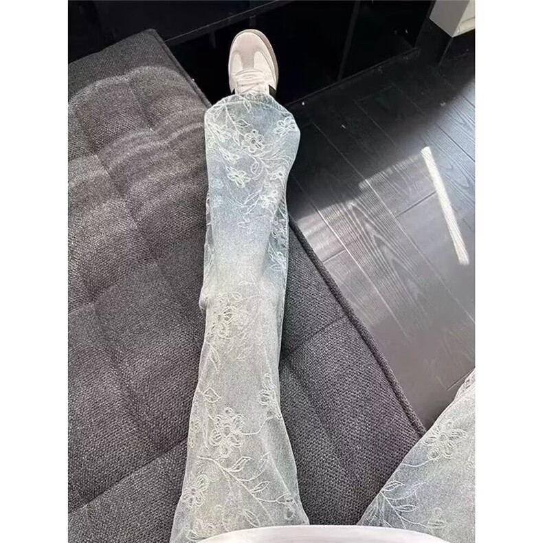 美式高街提花牛仔裤男潮牌水洗直筒休闲宽松痞帅微喇裤HQ0255-p46,男装牛仔裤,星座1008