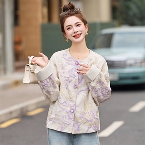 2025春夏季新款紫色重工刺绣提花蕾丝防晒衣新中式国风短款外套女图片