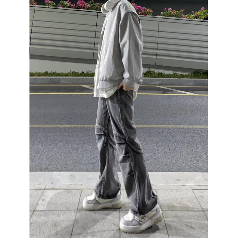 美式高街时尚牛仔裤男黄泥做旧水洗工装直筒拉链开叉裤KZH20-P55,男装牛仔裤,星座1007（原301D）