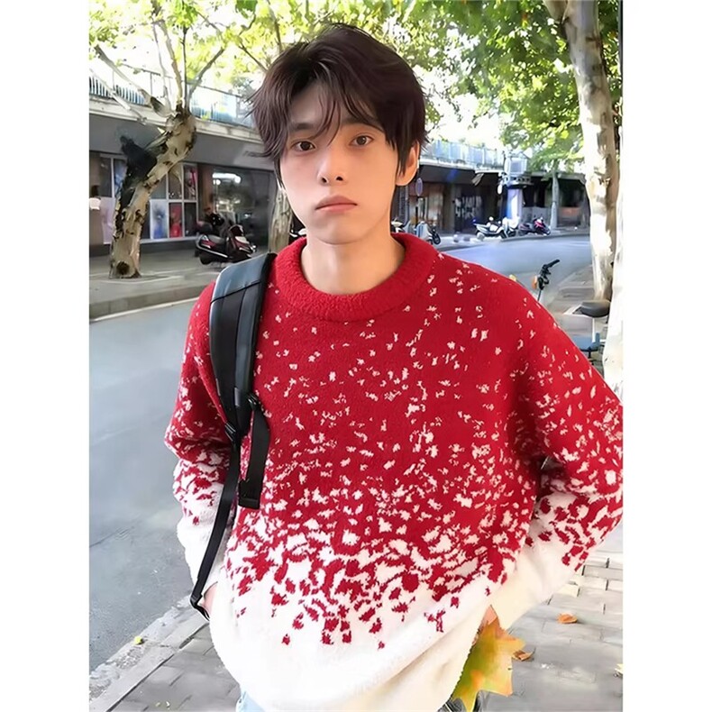 1506/QY310/P56圣诞氛围感红色内搭重磅针织衫本命年加厚打底衫，男装T恤，星座1506